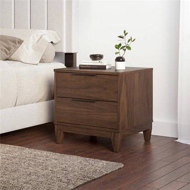 Boyd Sleep Bedroom Nightstand Bedside Table: Mackay Two Drawer Storage with Leg Base, Walnut