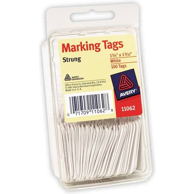 "Avery White Marking Tags  Strung  1-3/4"""""""" x 1-3/32""""""""  Pack of 100 (11062)"