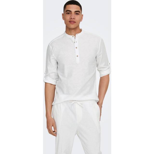 Only & Sons - Slim Fit Grandad Collar Shirt in White S