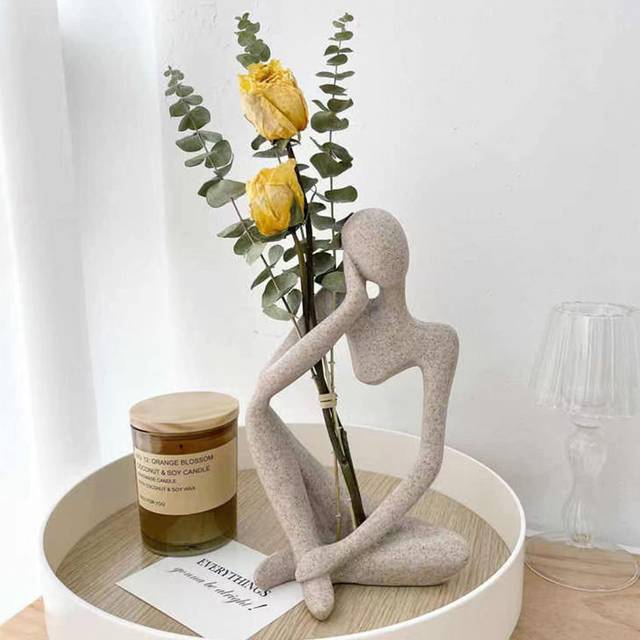 Thinker Sculptures  Sandstone Resin Thinker Statue Ornaments  Abstract Style Housewarming Gifts  Living Room Dining Desk Decorations (Right