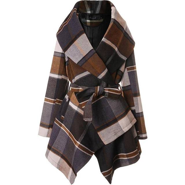 Chicwish Women's Turn Down Shawl Collar Open Front Long Sleeve Check A