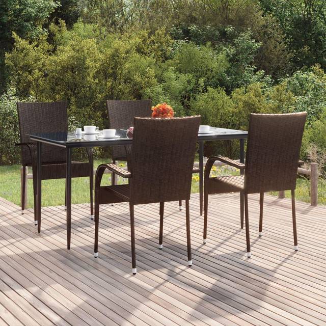 Vidaxl 5 Piece Garden Dining Set Brown Poly Rattan
