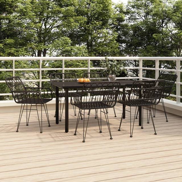 Vidaxl 7 Piece Garden Dining Set Black Poly Rattan