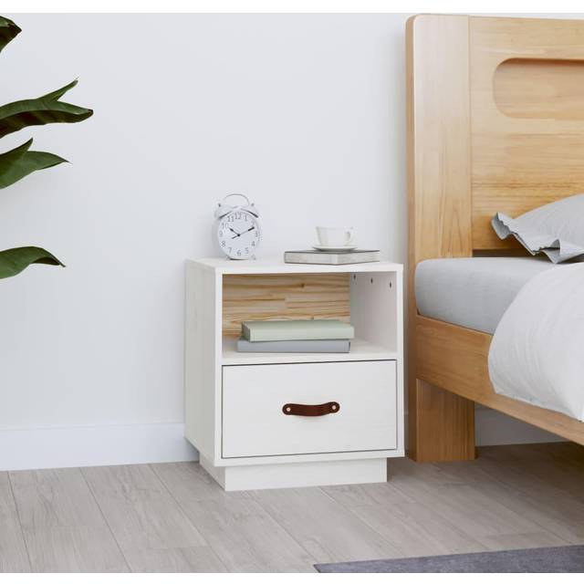 Bedside Cabinet White 40x34x45 cm Solid Wood Pine Vidaxl