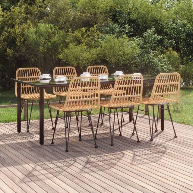 vidaXL 7 Piece Garden Dining Set Poly Rattan - Brown