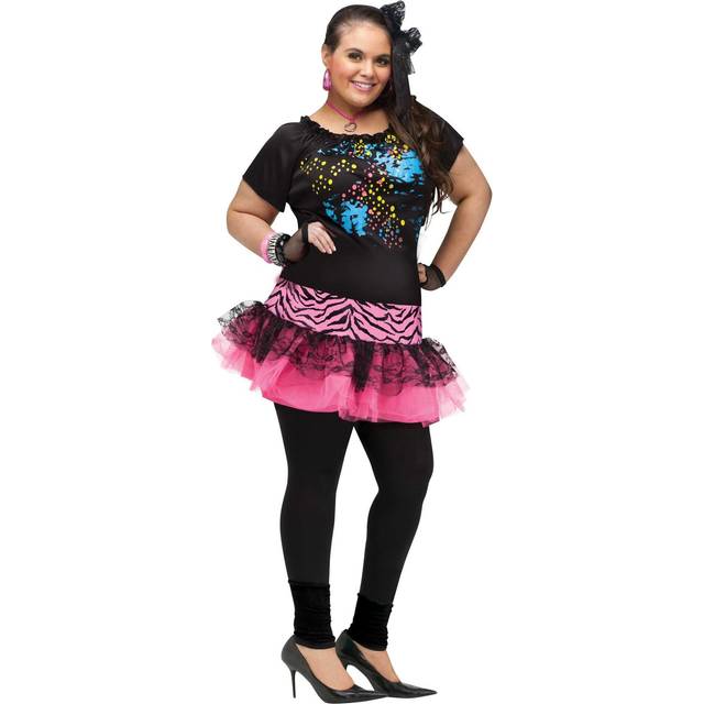 Plus Size 80s Pop Party Costume for Women - Black&#47;Pink (2XL)
