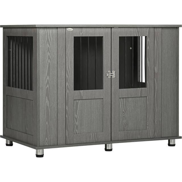 PawHut Dog Crate End Table Kennel Cage - Grey, Grey
