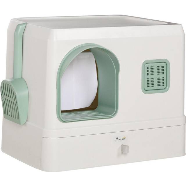 PawHut Cat Litter Box - Hooded Cat Litter Tray w/ Drawer Pan - Scoop - Deodorants | TJ Hughes