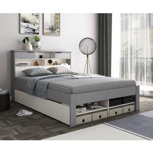 Fabio King Size Grey and White Wooden Single Drawer Storage Bed