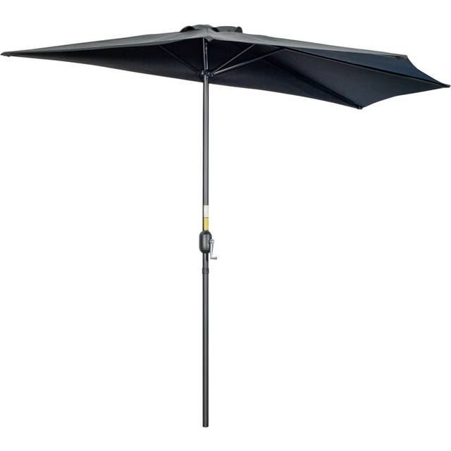 Outsunny 3(m) Half Round Parasol Garden Sun Umbrella Metal w/ Crank Black | TJ Hughes