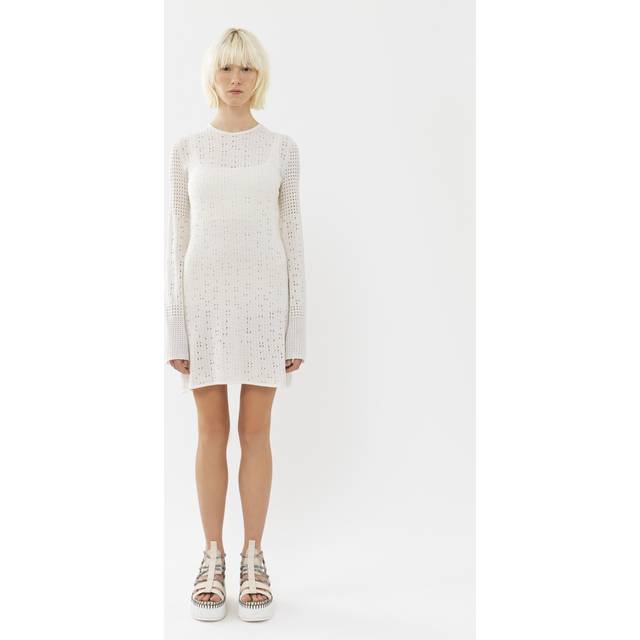 Chloé - Pointelle-knit wool, cashmere and silk-blend mini dress - White - L