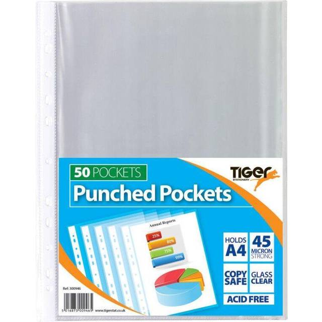 Tiger Multi Punched Pocket Polypropylene A4 45 Micron Top Opening Clear (Pack 50 - transparent