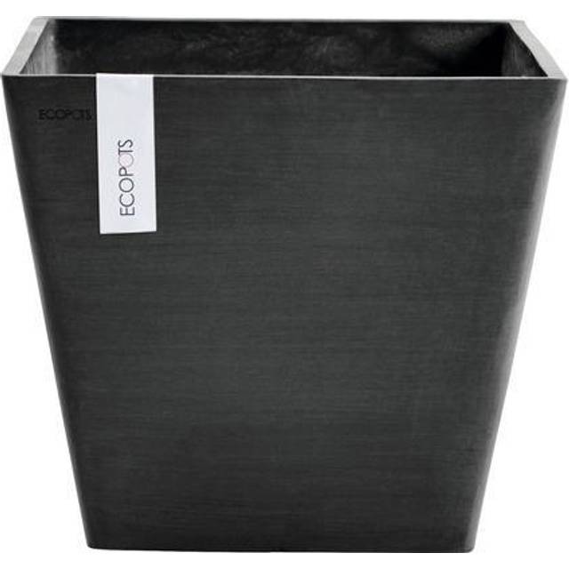"Ecopots Rotterdam Durable Indoor/Outdoor Modern Square Recycled Plastic Planter Flower Pot  Dark Grey  15.75"""""""""
