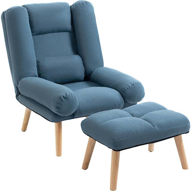 Homcom Occasional Recliner With Ottoman, 3-position Adjustable Linen Fabric Reclining Lounger, Lazy Cushioned Sofa Chair With Footstool, Blue