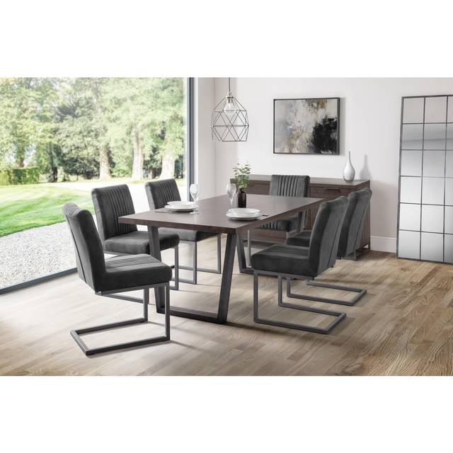 Julian Bowen Brooklyn Dark Oak Table And 6 Charcoal Chairs Set, Brown