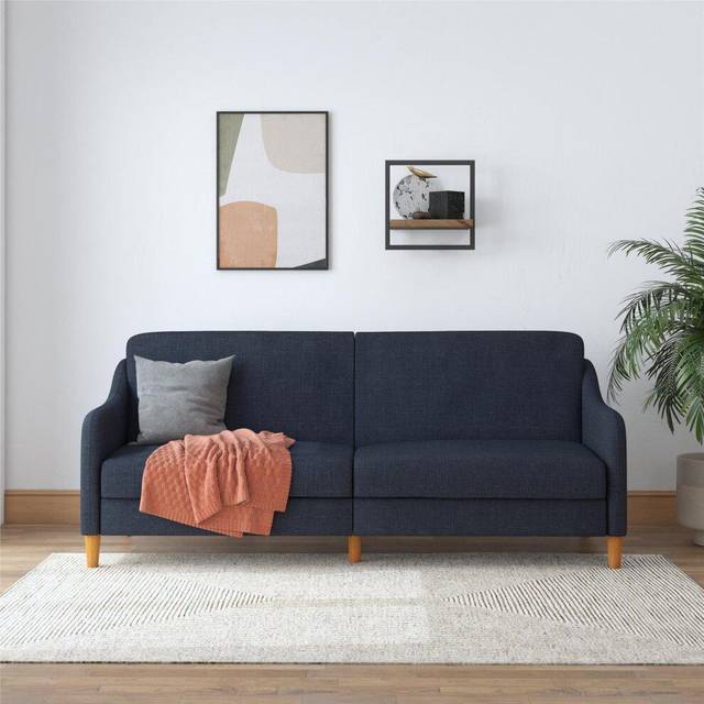 Dorel Jasper Coil Futon Navy Linen, Blue