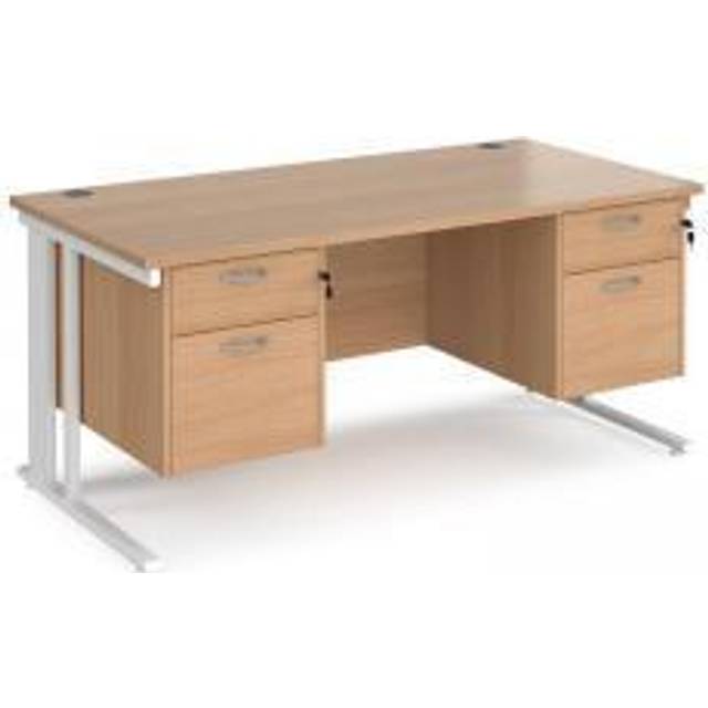 Office Desk | Rectangular Desk 1600mm With Double Pedestal | Beech Top With White Frame | 800mm Depth | Maestro 25 MCM16P22WHB
