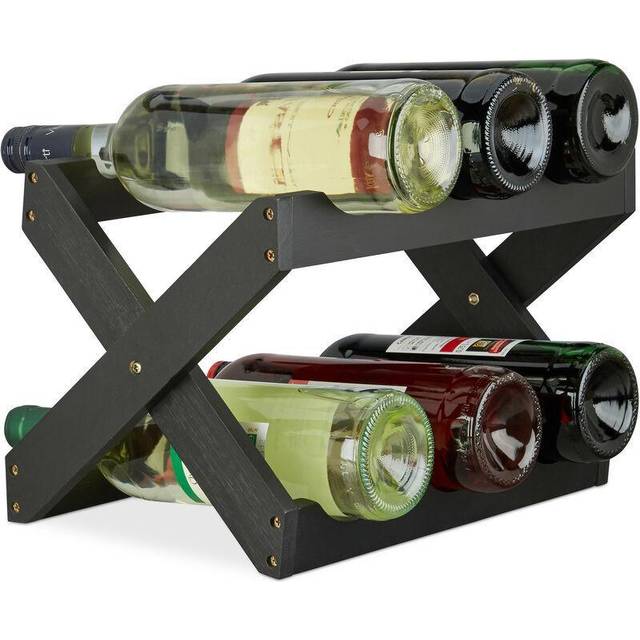 Relaxdays - Bamboo Wine Rack, x Shape, 6 Bottles, Country House Style, Small, Folding Bottle Holder, hwd 22 x 36 x 20 cm, Black