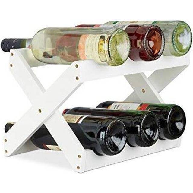 Relaxdays Bamboo Wine Rack, X Shape, 6 Bottles, Country House Style, Small, Folding Bottle Holder, HWD 22 x 36 x 20 cm, White