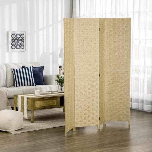 HOMCOM 4 Panel Folding Room Dividers For Wall, Privacy Screen Panels, Brown, Brown