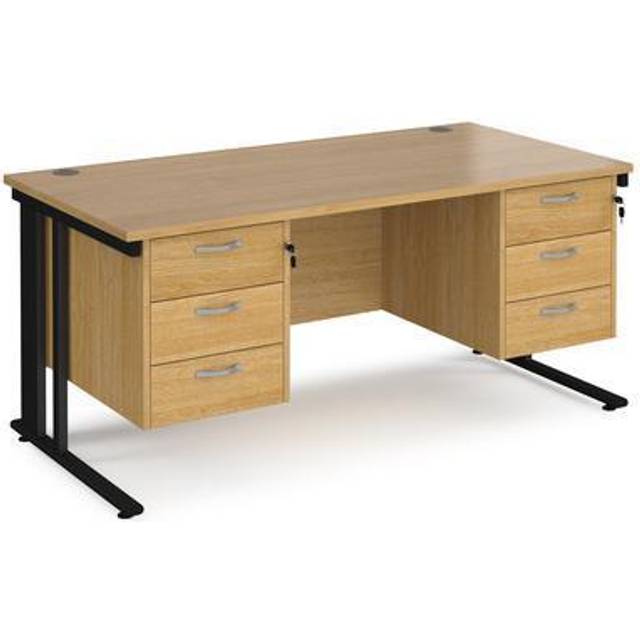 Office Desk | Rectangular Desk 1600mm With Double Pedestal | Oak Top With Black Frame | 800mm Depth | Maestro 25 MCM16P33KO