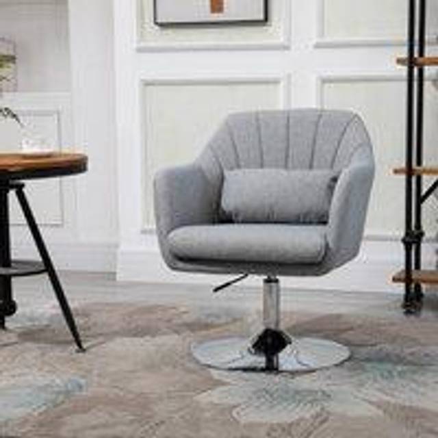 HOMCOM Swivel Accent Chair for Living Room Contemporary Vanity Armchair with Adjustable Height Thick Cushion Lumbar Support Armrest for Bedroom Office