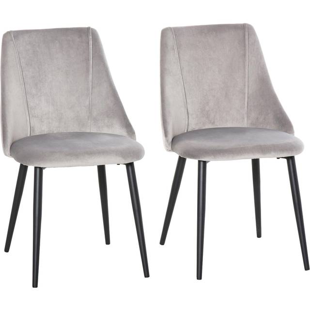 HOMCOM Velvet Dining Chairs Set of 2, Modern Upholstered Velvet-Touch Fabric Accent, High Back Chairs with Metal Legs, Grey Aosom UK