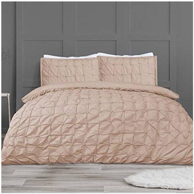 Sleepdown Duvet Cover Set - Blush Pink - Rouched Pleats Geometric Pintuck - Ruched Quilt Cover Easy Care Bed Linen Soft Cosy Bedding Sets with