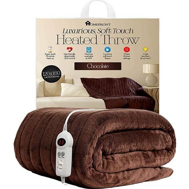 Homefront Luxury Soft Electric Heated Throw Over Blanket with Timer - Chocolate, Brown