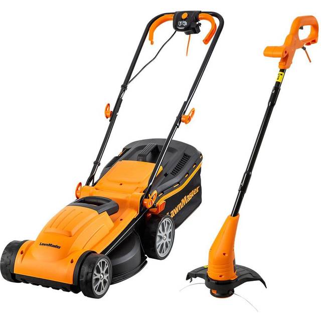 LawnMaster 1400W 34cm Electric Lawnmower and 25cm Grass Trimmer Set, Orange
