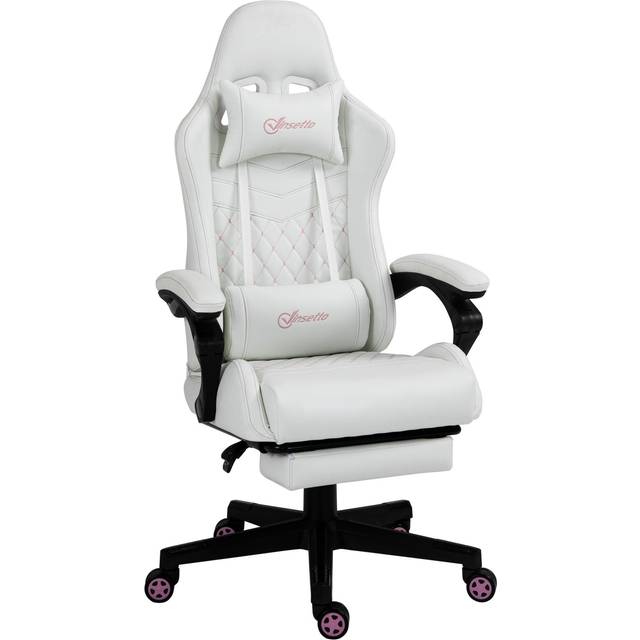 Vinsetto Racing Gaming Chair W/Arm, Faux Leather Gamer Recliner Home Office, Whi