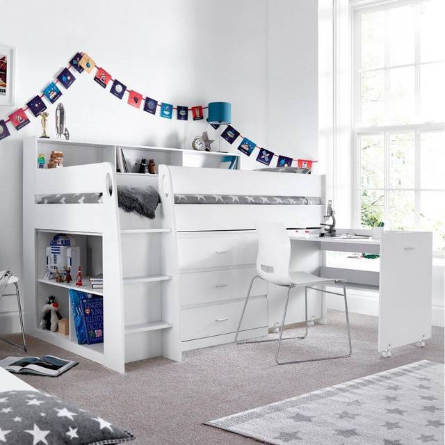 Erin Grey And White Mid Sleeper Bed With Desk