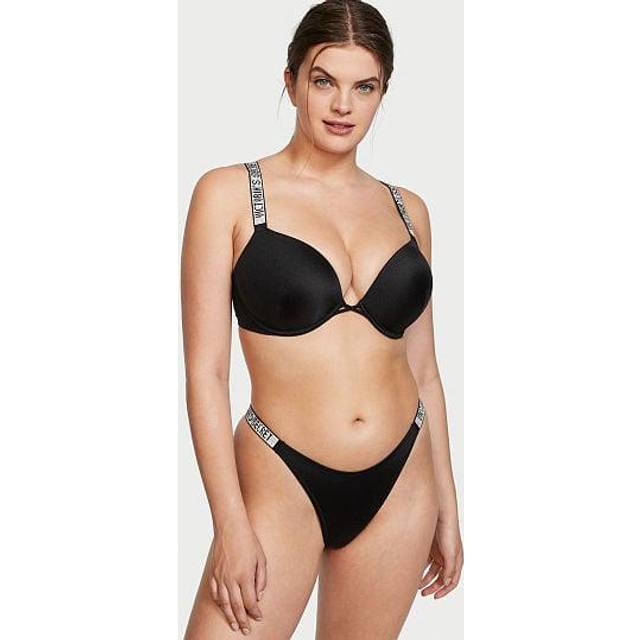 Victoria's Secret Black Add 2 Cups Push Up Shine Strap Swim Bikini Top - black - 38 D