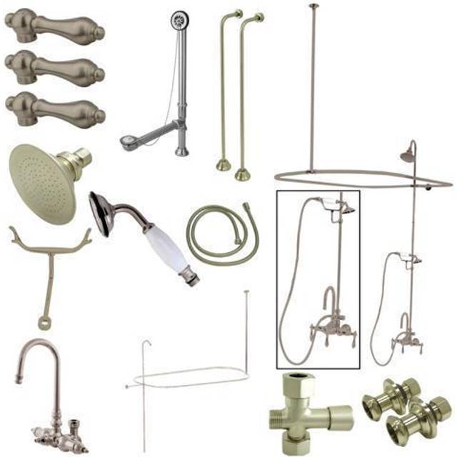 Kingston Brass CCK2148AL Vintage High Rise Gooseneck Clawfoot Tub & Shower with Metal Lever Handles, Satin Nickel