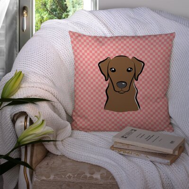 Caroline's Treasures BB1234PW1414 Checkerboard Pink Chocolate Labrador Decorative Pillow  Large  Multicolor