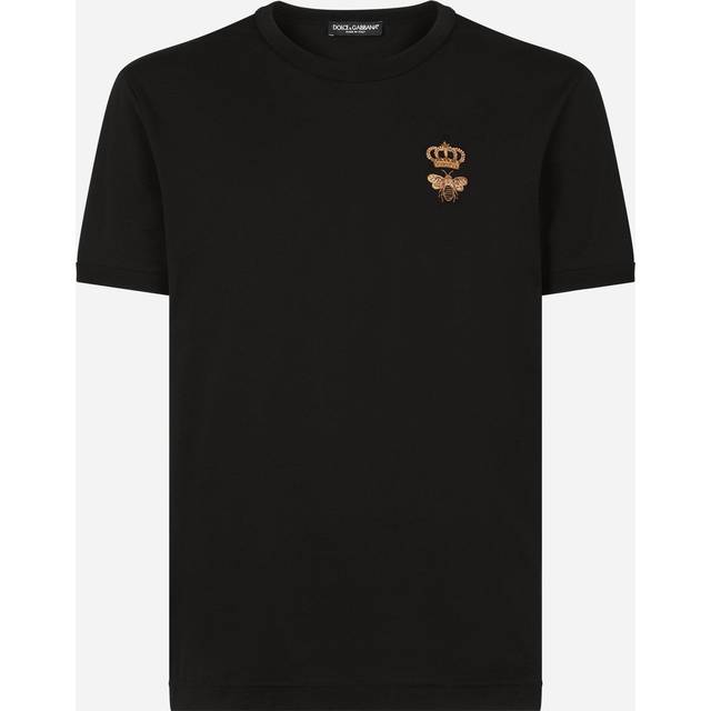 Dolce & Gabbana, T-Shirts, male, Black, M, Embellished Bee Black T-Shirt