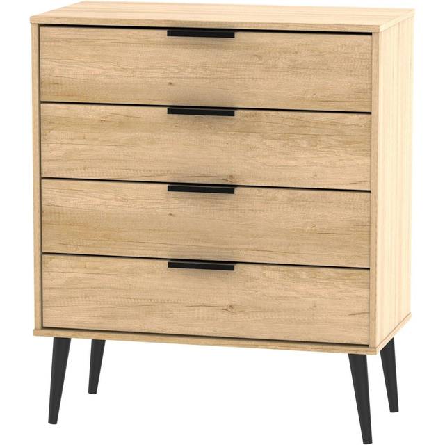 Welcome Furniture Ready Assembled Hirato 4 Drawer Soft Oak Chest With Black Wooden Legs, Brown