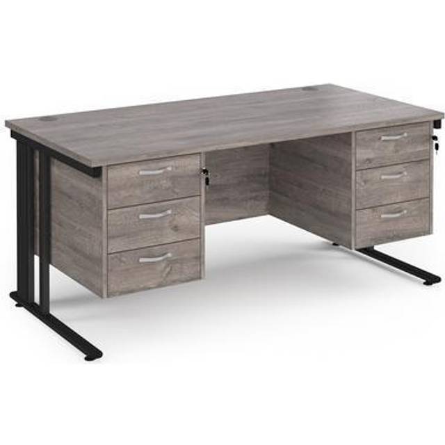 Maestro 25 straight desk 1600mm x 800mm with two x 3 drawer pedestals - black cable managed leg frame, grey oak top