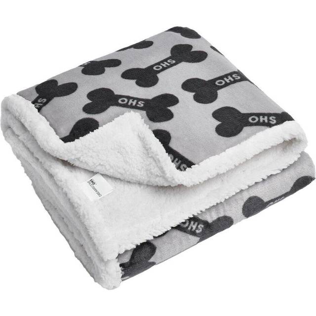OHS Bone Print Pet Sherpa Soft Fleece Fluffy Warm Blanket - Grey