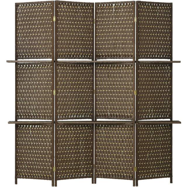 HOMCOM 4 Panel Folding Room Dividers, Privacy Screen Panels With Shelf, Brown, Brown
