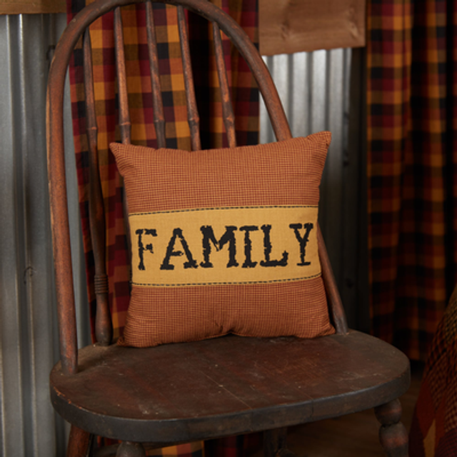 VHC Brands Heritage Farms Family Pillow 12x12 Country Primitive Bedding Accessory  Burgundy