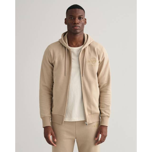 GANT Tonal Archive Shield Hoodie med dragkedja huvtröja huvtröja Concrete BEIGE, standard, Concrete beige, XXL