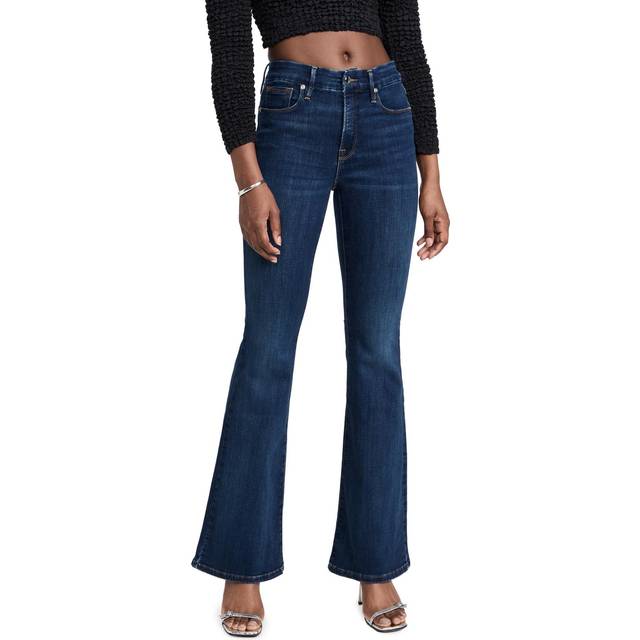 Good American Womens Blue004 Legs Contrast-stitch Flared-leg Mid-rise Cotton-blend Jeans 2