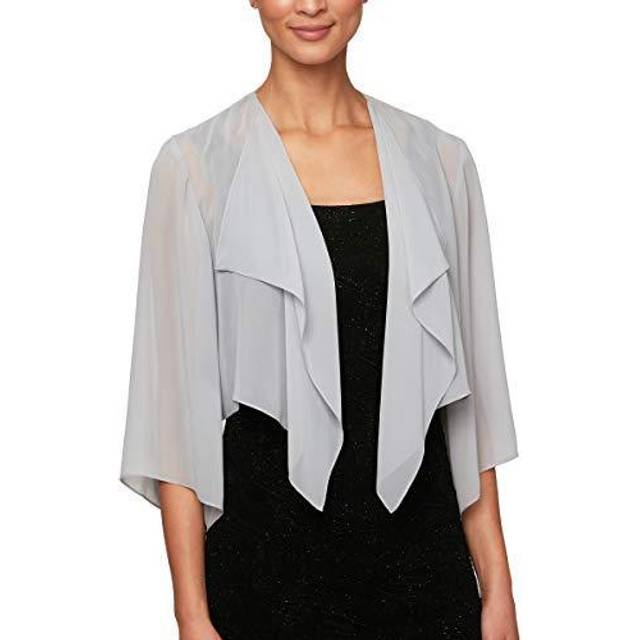 Alex Evenings Kortärmad bolero Shrug jacka klänning skjorta, SILVER, XL