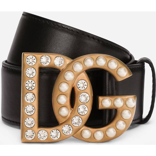 Dolce & Gabbana, Belts, female, Black, 95 CM, Bejeweled DG Logo Belt