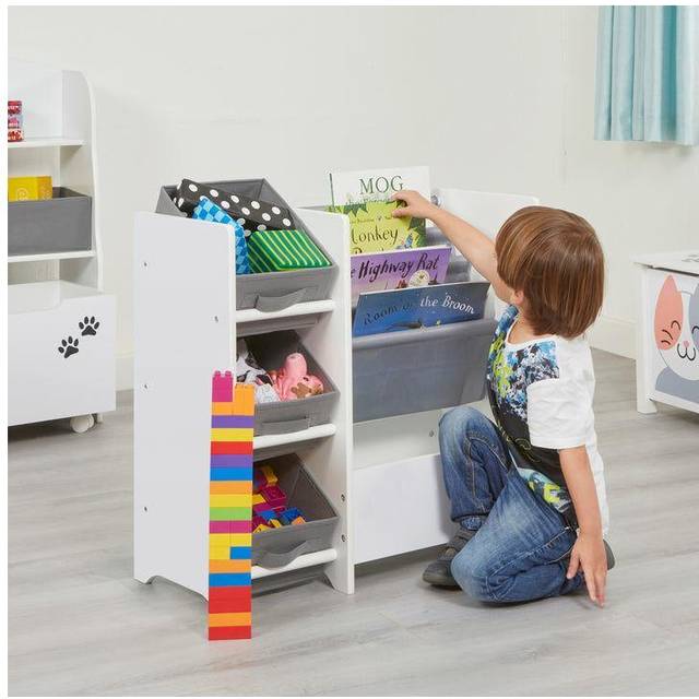White Display Unit with Fabric Storage Boxes - One Size