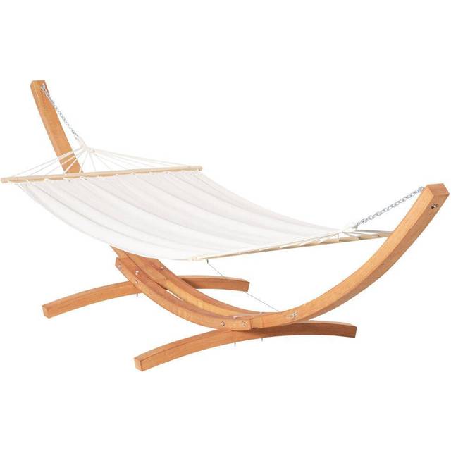 Outsunny Outdoor Garden Hammock Swing Hanging Bed w/Wooden Stand for Patio White | TJ Hughes