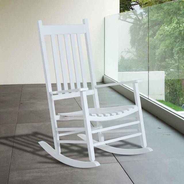 Outsunny Garden Rocking Chair Outdoor Swing Rocker Armchair White