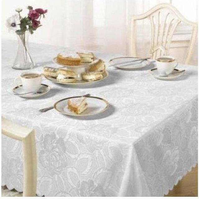 Emma Barclay Damask Rose Tablecloth, White, 70 x 108 Inch
