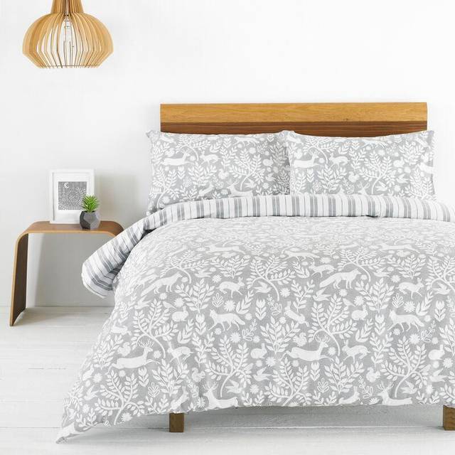 furn. Skandi Woodland Double Grey Brushed Cotton Duvet Set